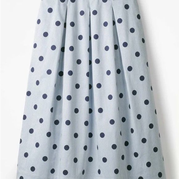 Boden Polka Dot Pleated Fit & Flare Skirt, White/Navy, Size 8R (UK12R) - Picture 1 of 8